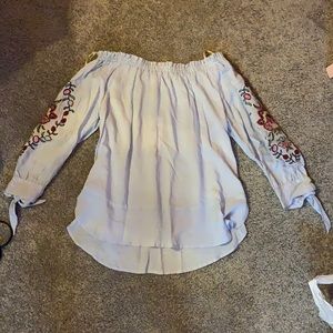Democracy light blue off the shoulder top